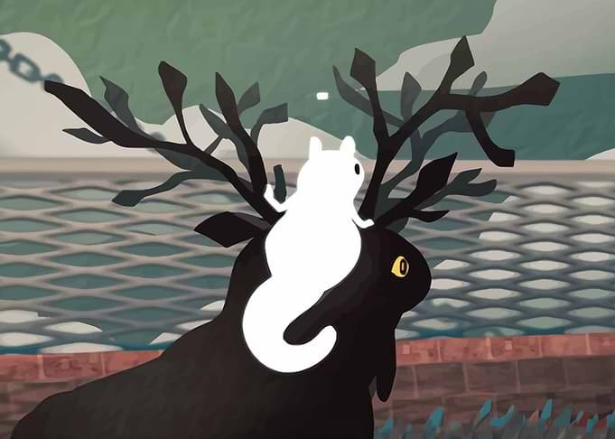 White Cat on Black Creature