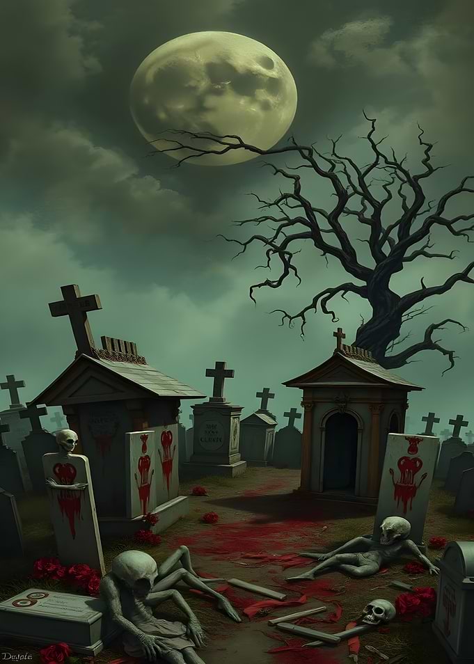 Graveyard Under Moonlight