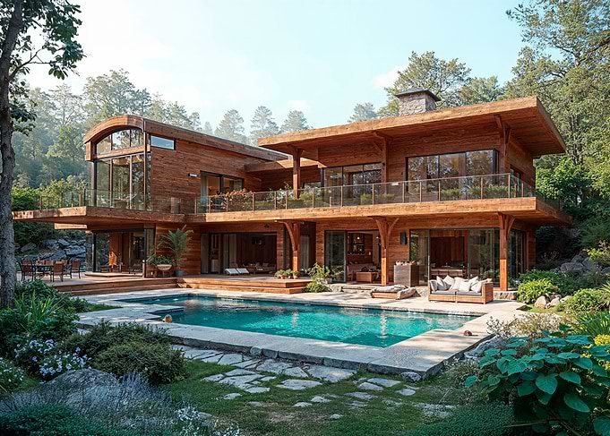 Modern Wooden House with Pool