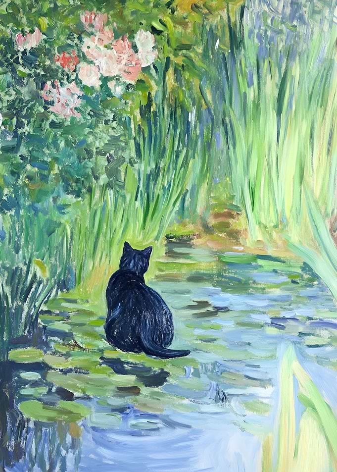 Black Cat by the Pond
