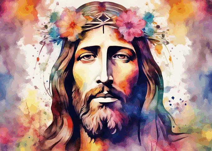 Jesus Christ Watercolor Flowers