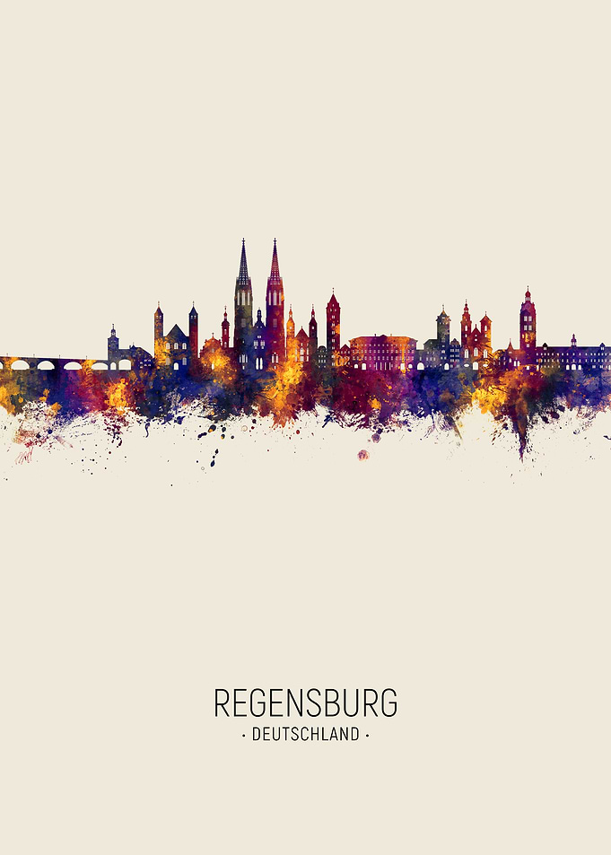 Regensburg Skyline Watercolor