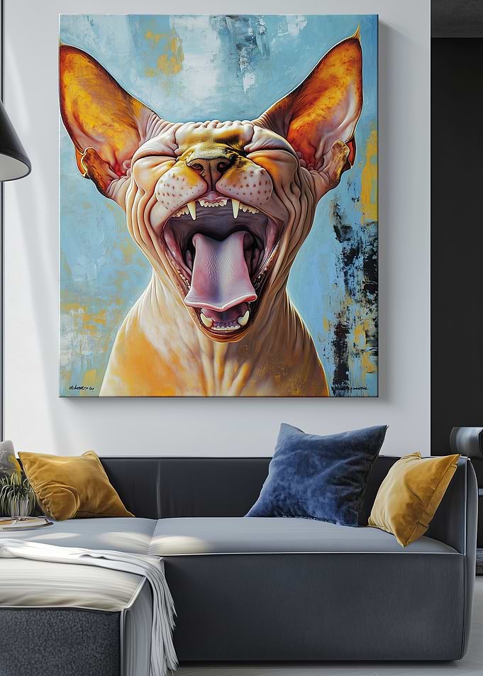 Laughing Sphynx Cat Painting