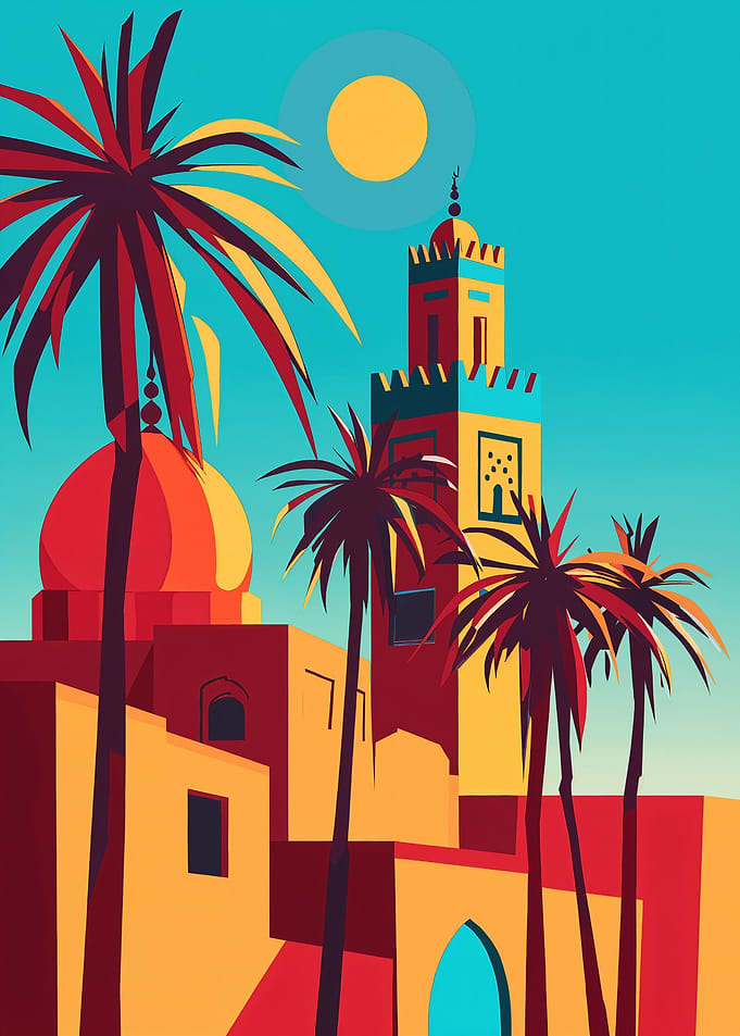 Mosque with Palm Trees