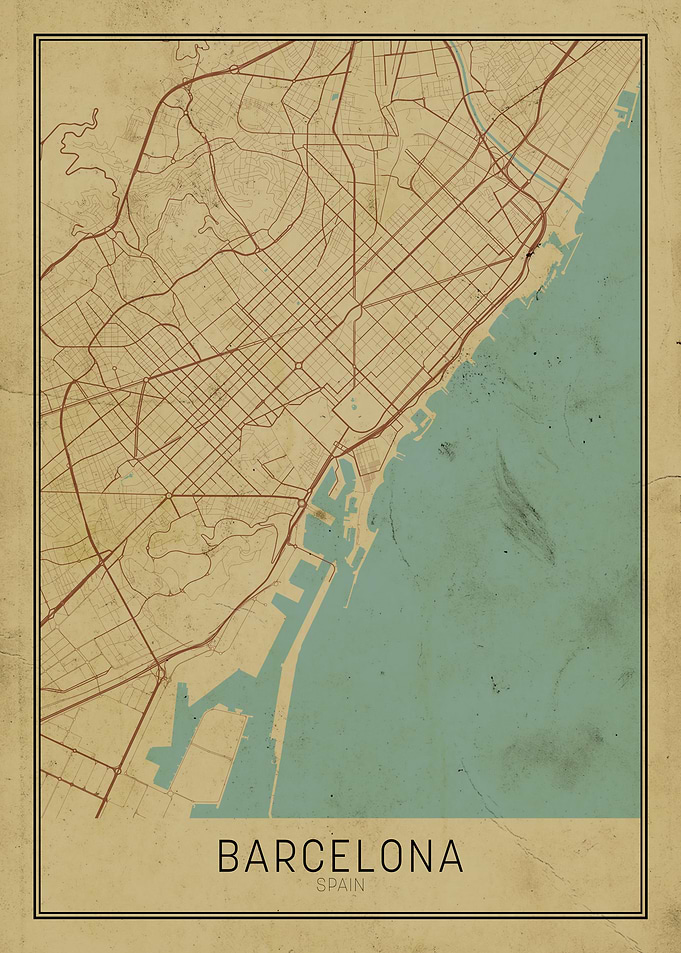 Vintage Barcelona City Map