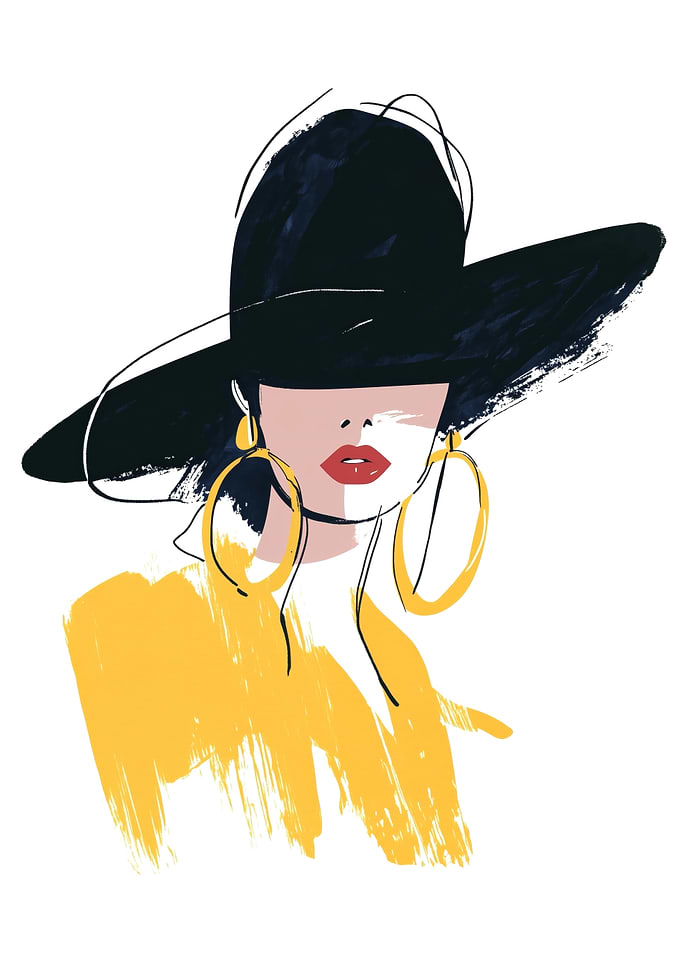 Woman in Hat and Earrings