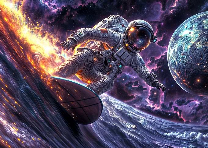 Astronaut Surfing in Space