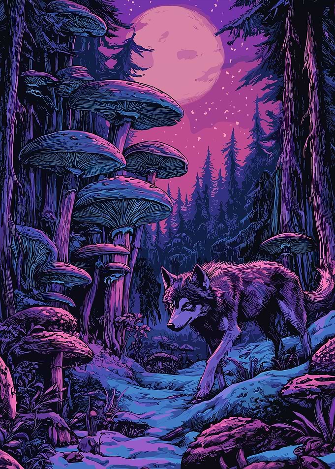Wolf in a Mystical Forest