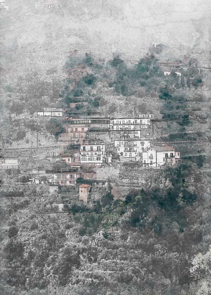 Hillside Village Watercolor