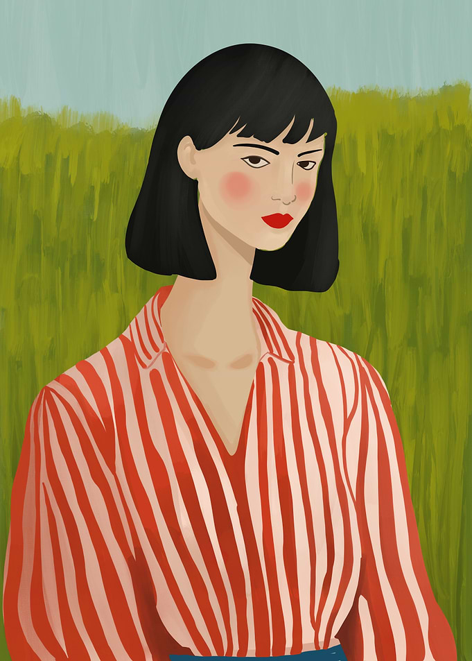 Woman in Red Striped Shirt boho art