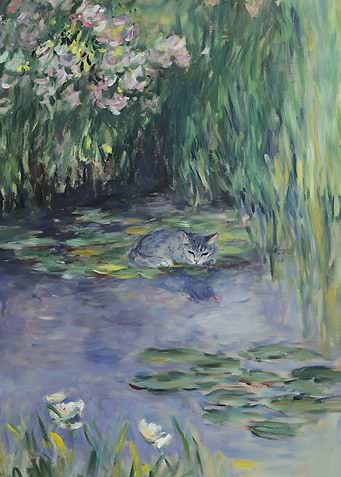 Cat in the Waterlilies Pond
