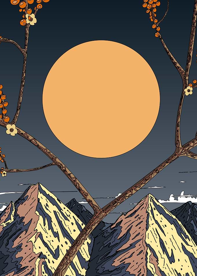 Mountain Sunset with Branch