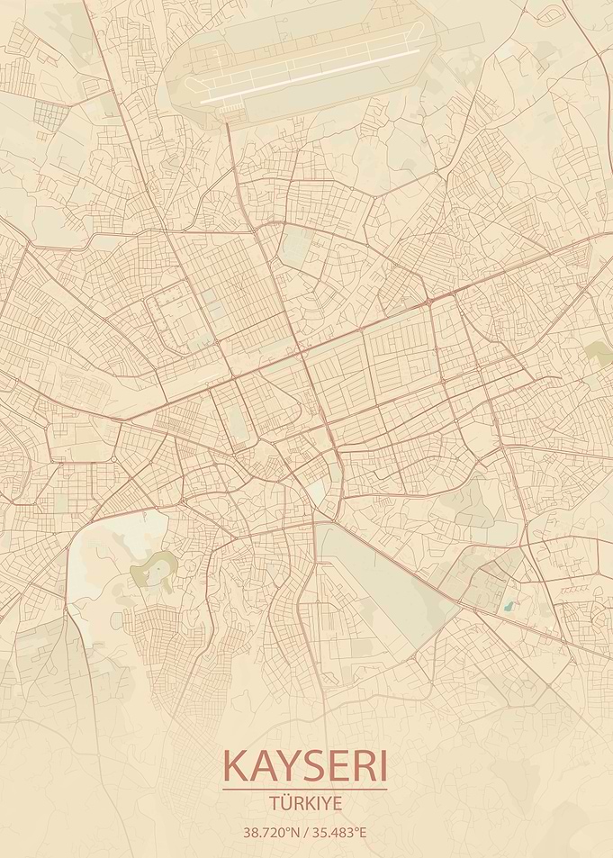 Kayseri Türkiye Vintage Style City Map