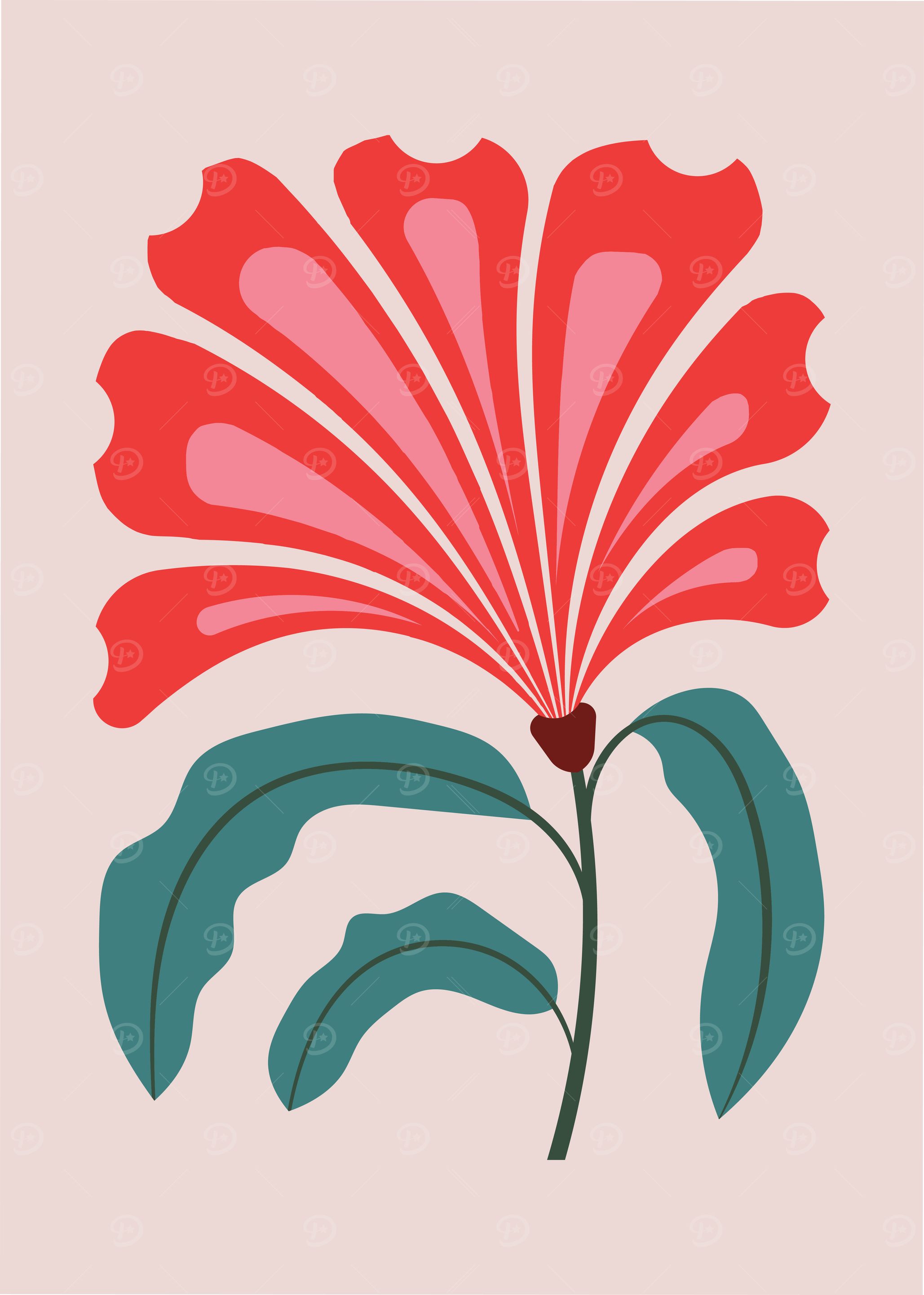 Red Flower with Green Leaves