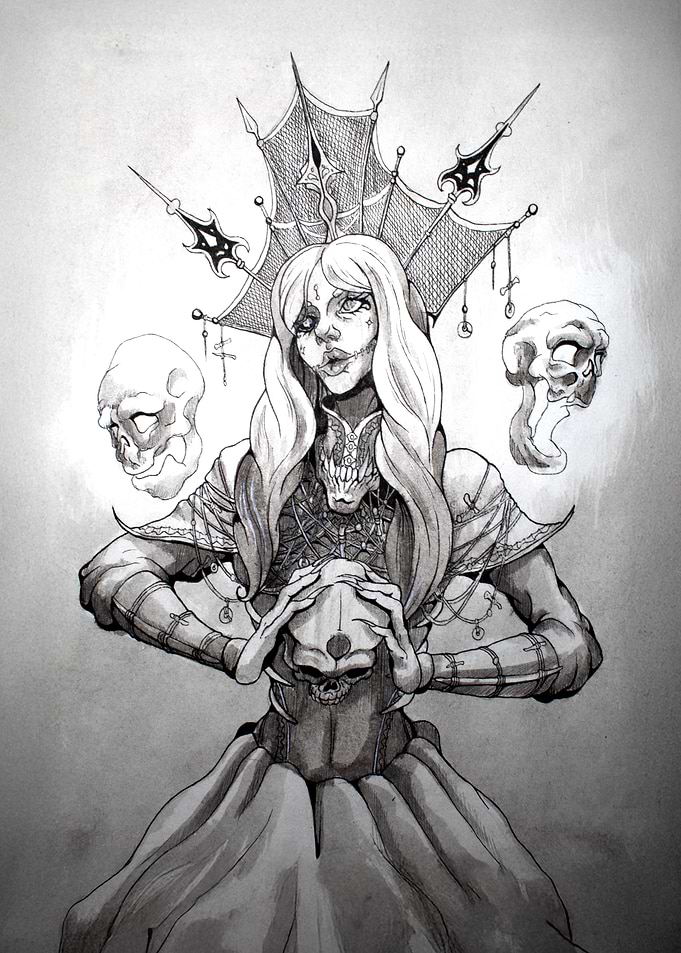 Dark Fantasy Woman with Skulls