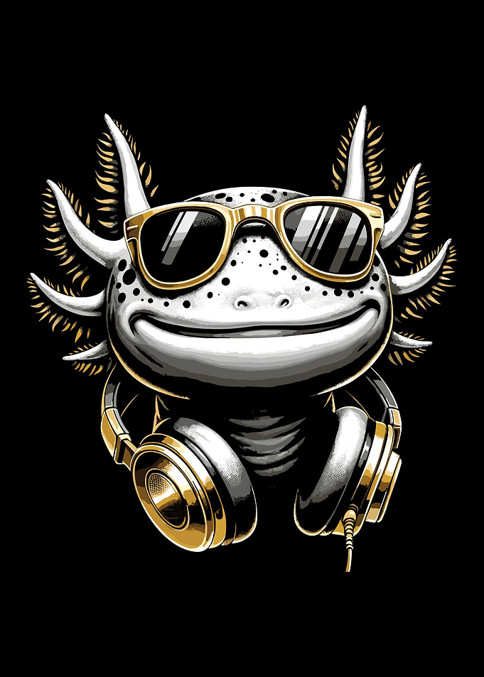 Cool DJ Axolotl with Headphones