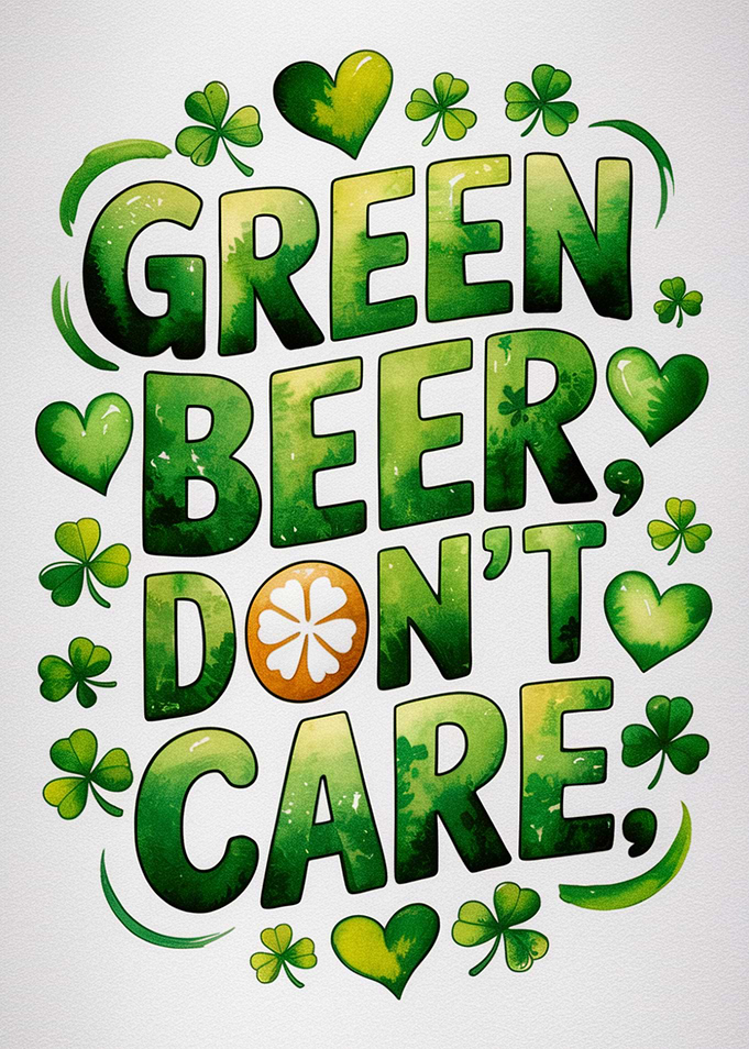 Green Beer, Don't Care St. Patrick's Day Funny Text Art Wallart Typography
