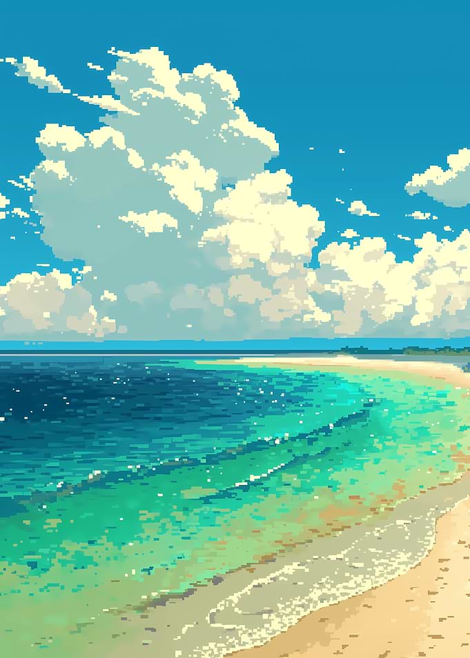 Pixelated Beach Scene