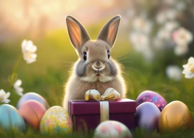 Easter Bunny with Gift and Eggs