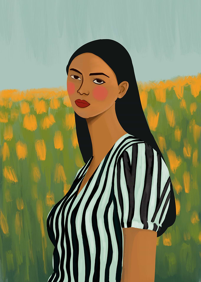 Woman in Striped Shirt boho