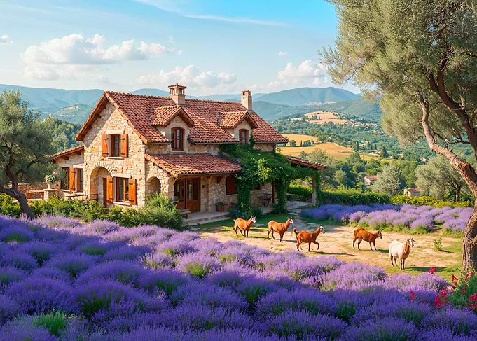 Stone House in Lavender Field