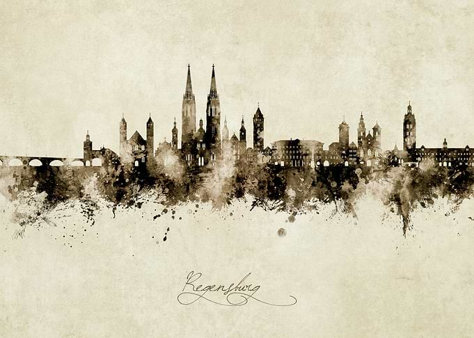 Regensburg Skyline Watercolor