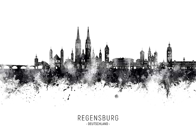 Regensburg Skyline Watercolor