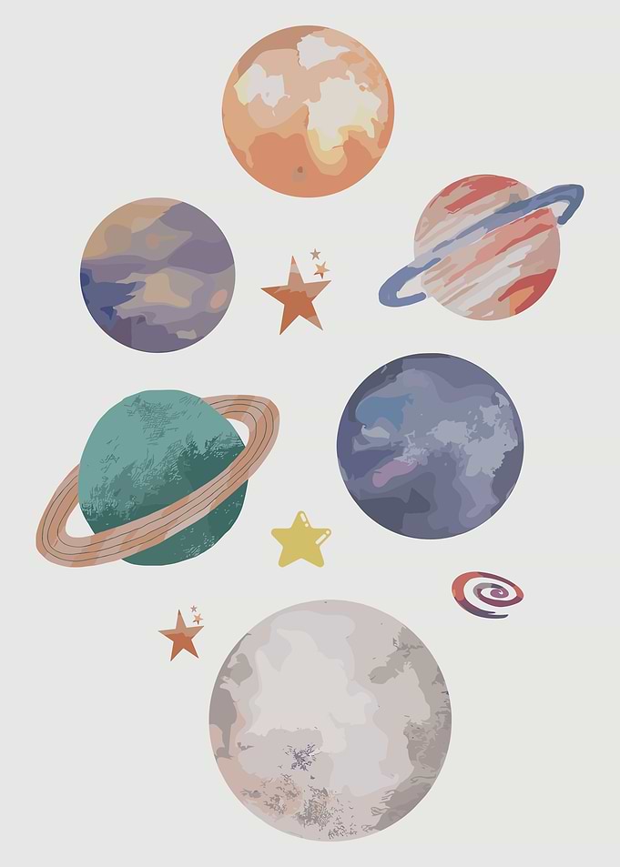 Solar system poster, outer space wall art print, Watercolor Planets nursery decor, educational Kids room wall art