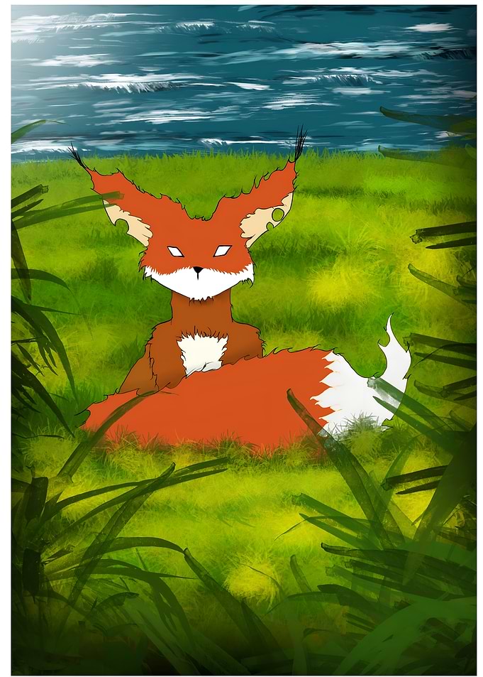Fox in Grass by Water