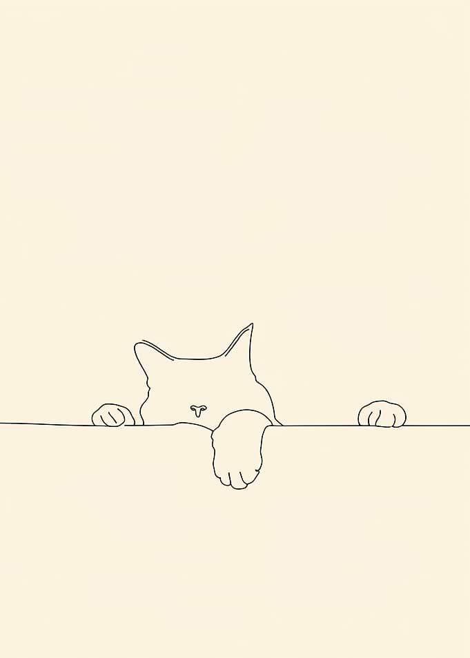 Line Art Cat Peeking