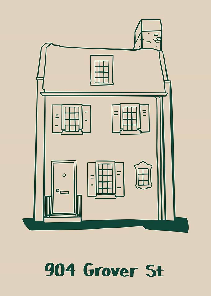 Green Line House Illustration,Cute Home Wall Art