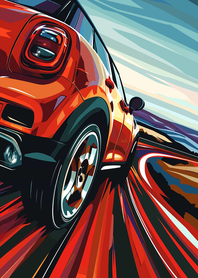 Red Mini Cooper Speeding