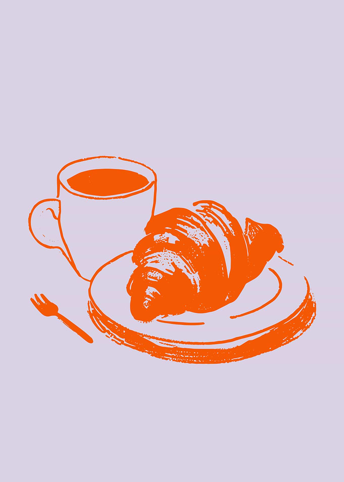Croissant and Coffee French Café Breakfast Illustration