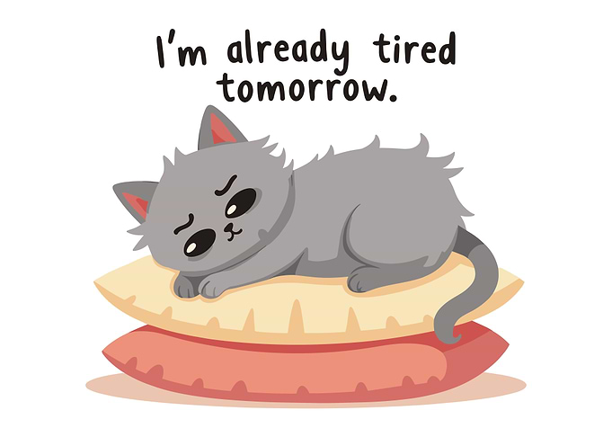 Tired Cat on Pillows
