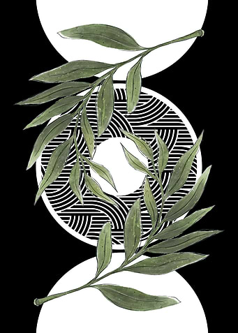 Green Leaves on Black and White