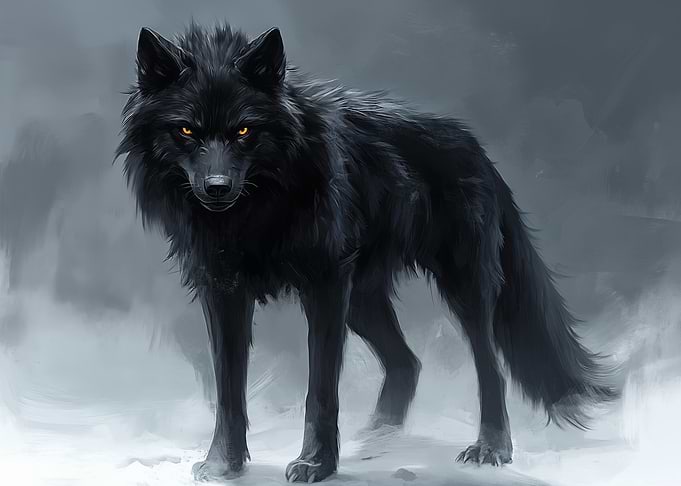 Black Wolf with Glowing Eyes