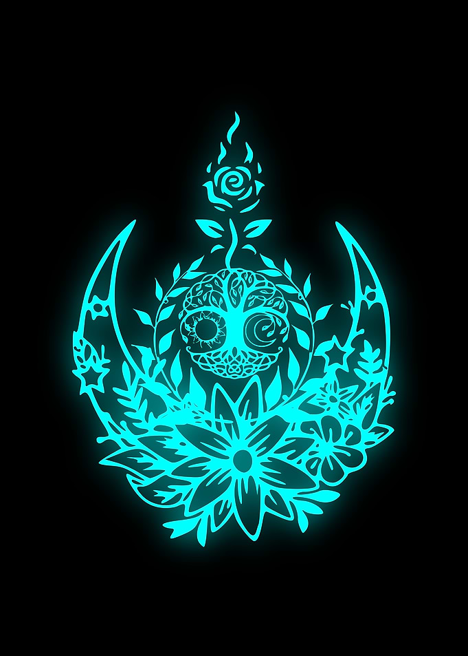 Floral Moon Skull Design