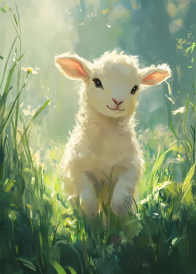 Cute Lamb in Meadow