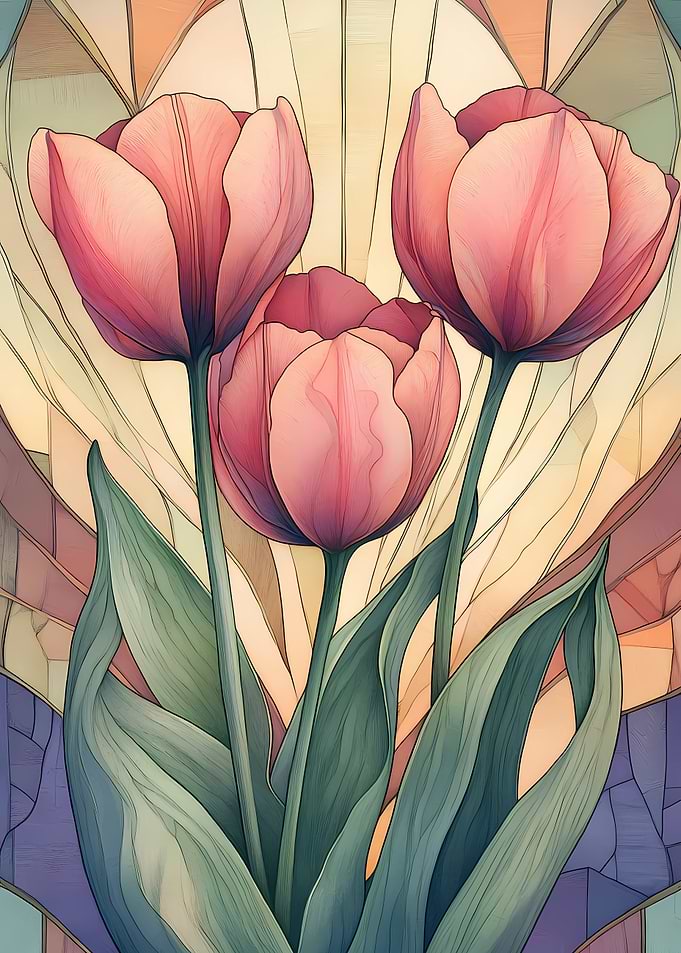 pastel colored Tulips - art nouveau