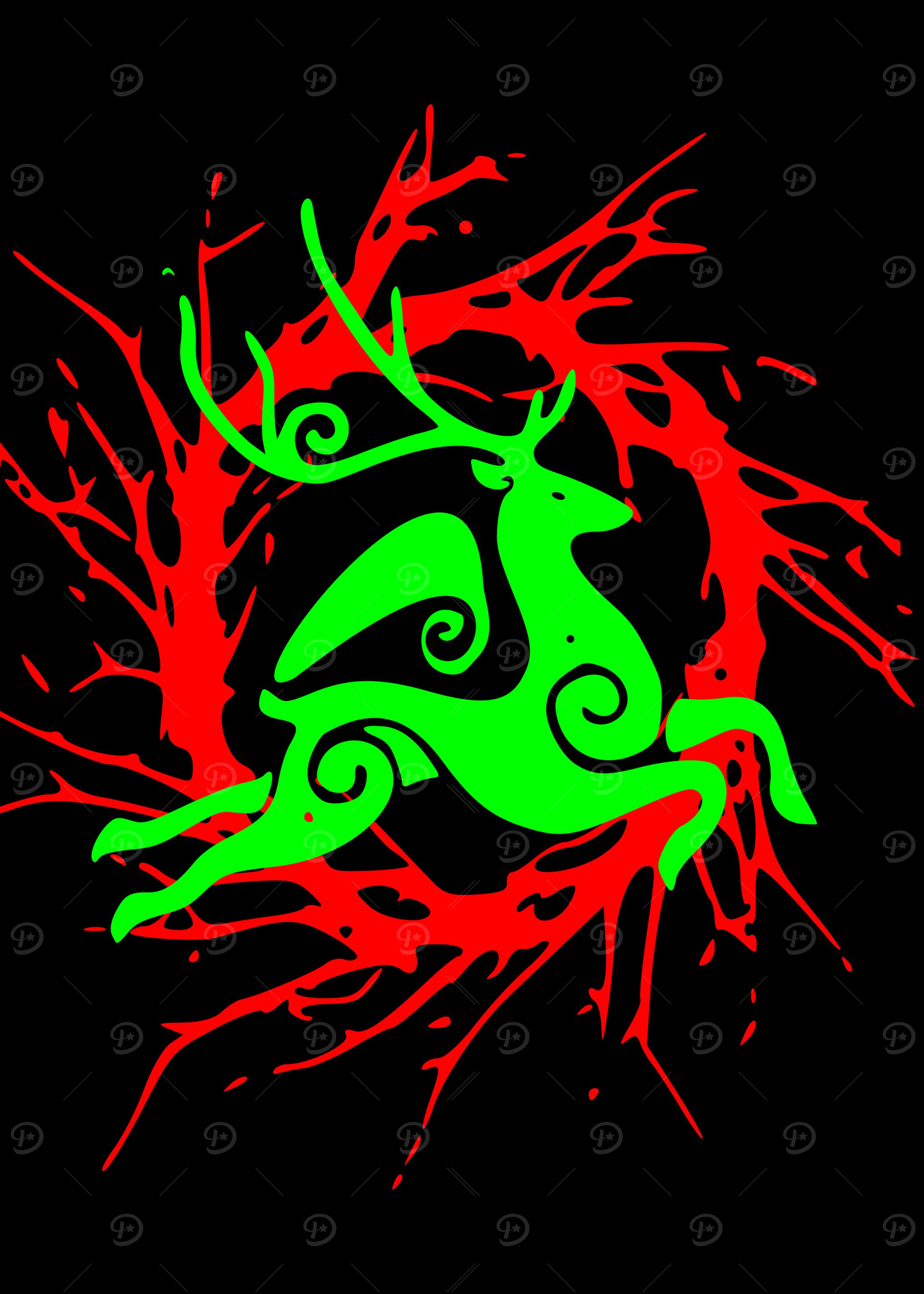 Green Deer with Red Splashes