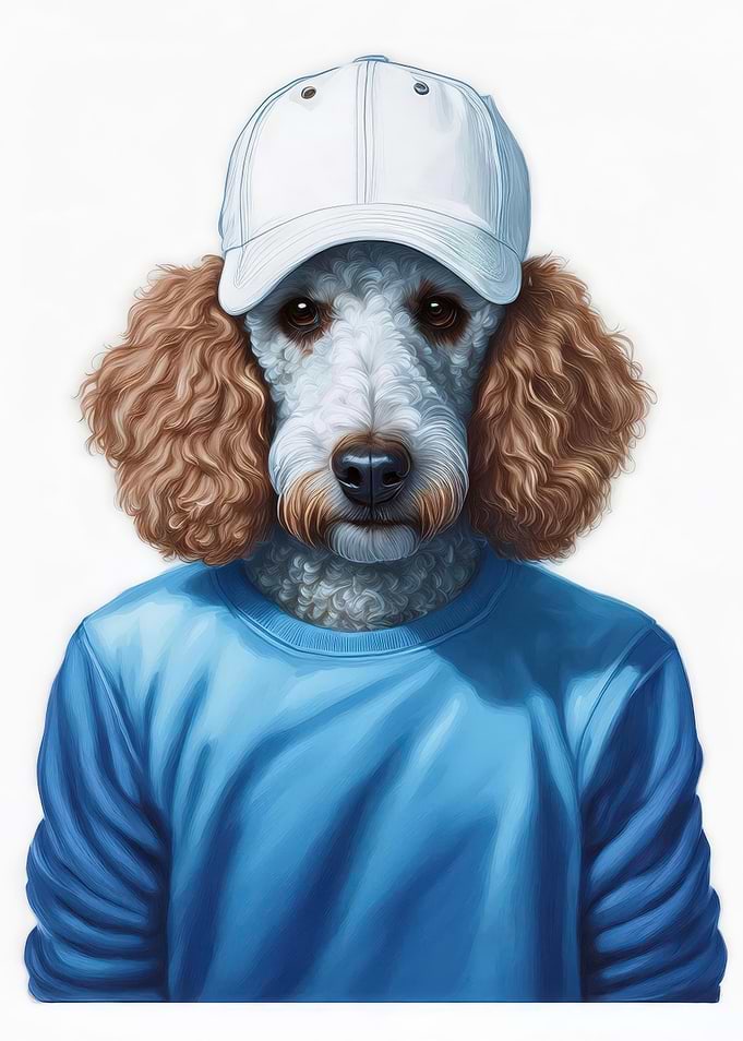 Poodle in a Blue Sweatshirt