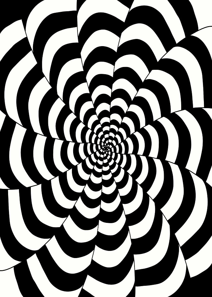 Hypnotic Spiral, Bold Black & White Illusion, Op Art