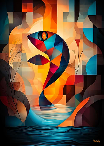 Abstract Fish Art - Geometric Nature Design in Vibrant Colors