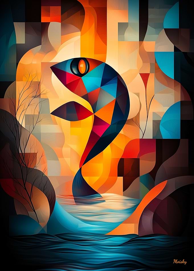 Abstract Fish Art - Geometric Nature Design in Vibrant Colors
