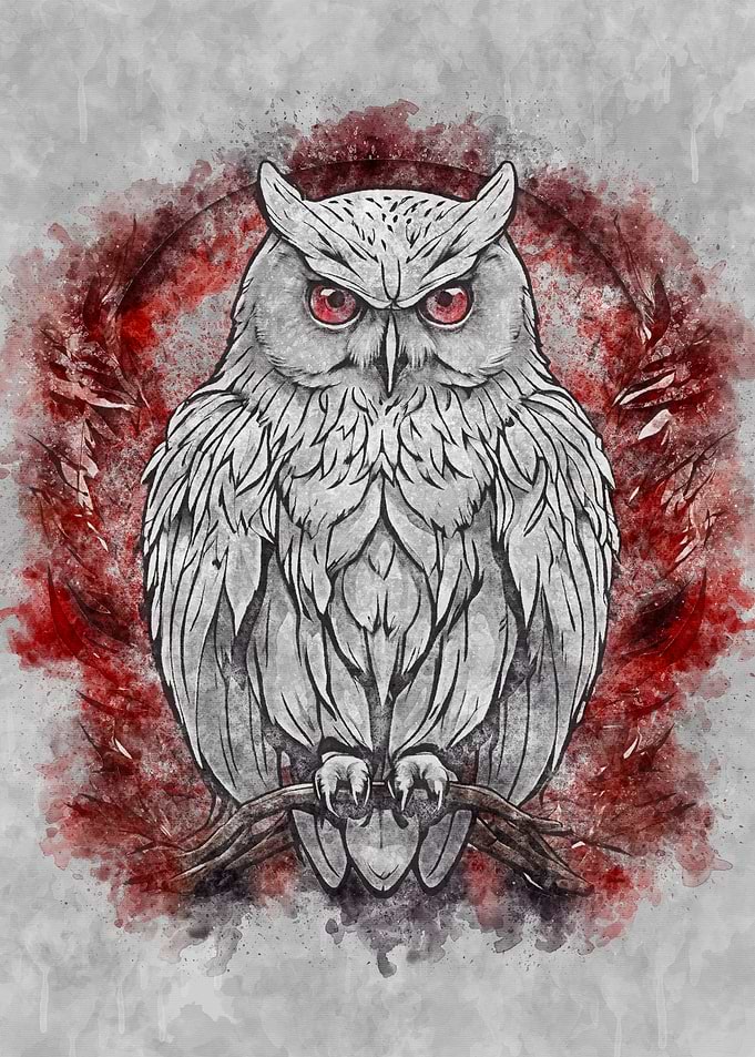 White Owl with Red Eyes