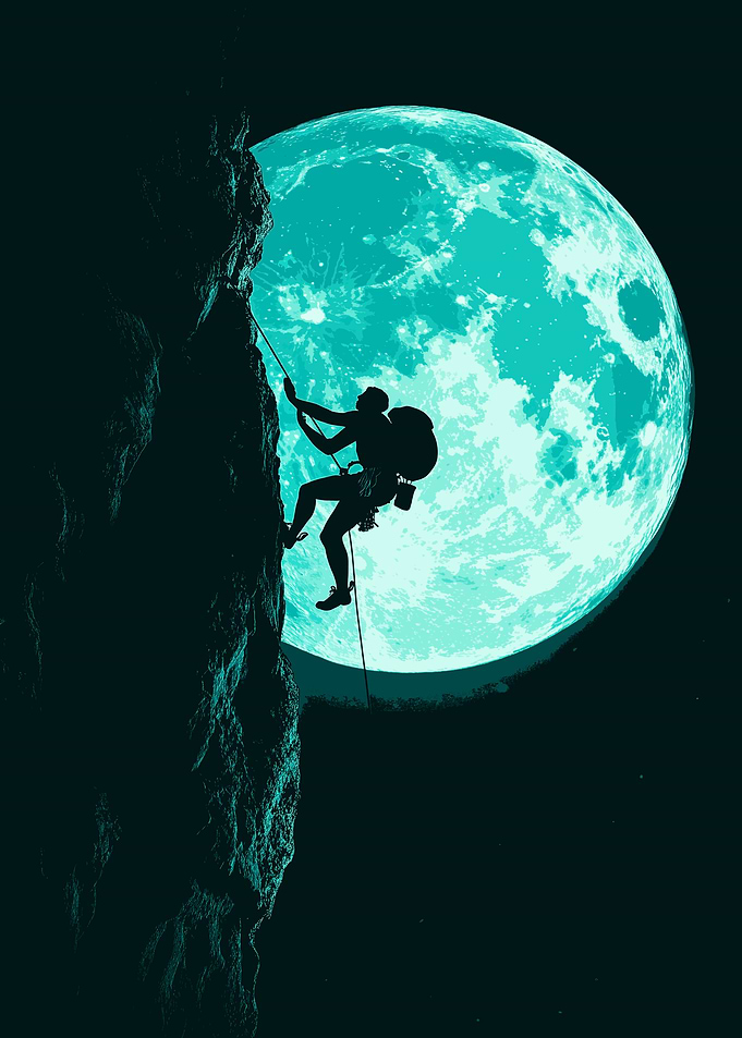 Climber and Turquoise Moon