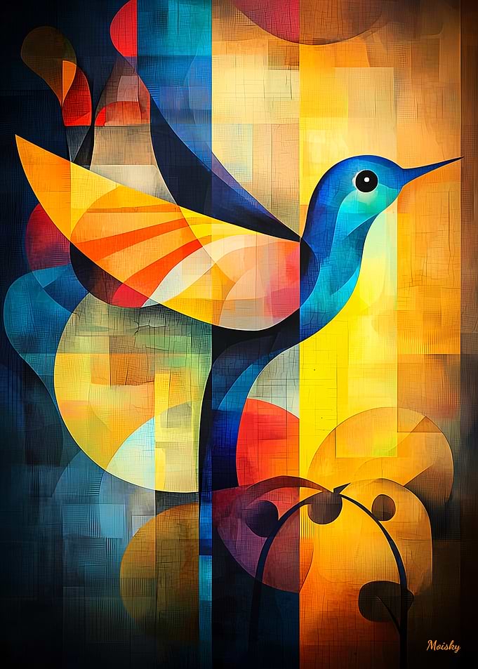 Abstract Hummingbird Art - Geometric Bird in Vibrant Colors