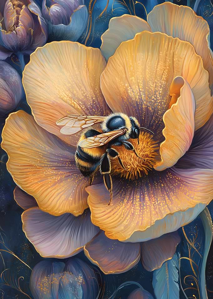 little bee on a flower - art nouveau