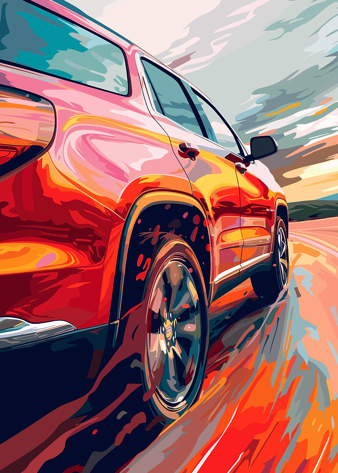 Red SUV in Motion