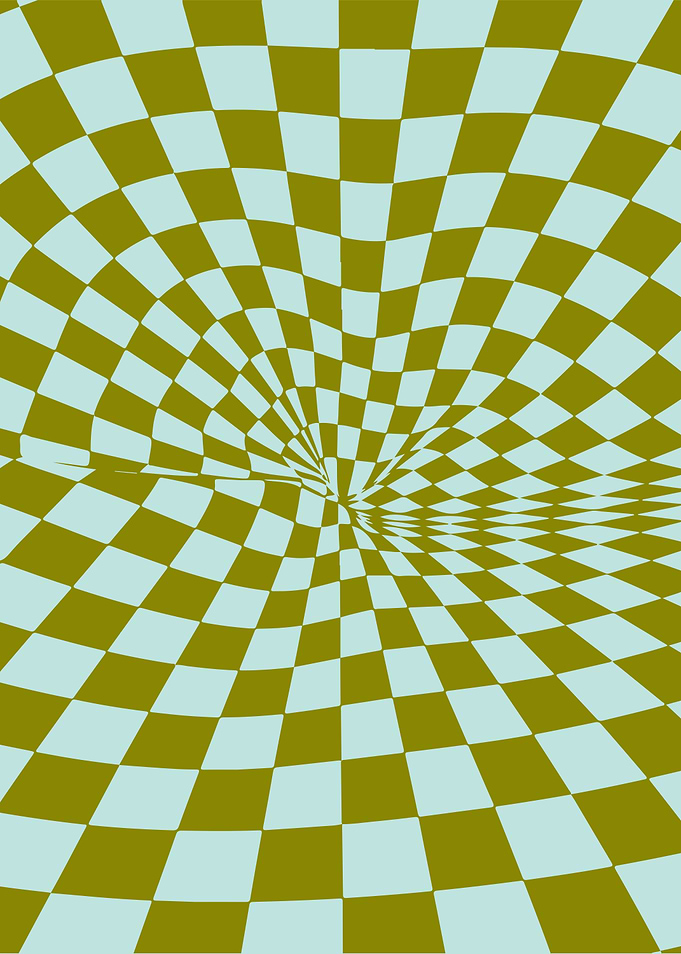 Retro Checkerboard Optical Illusion Art - Blue and Green